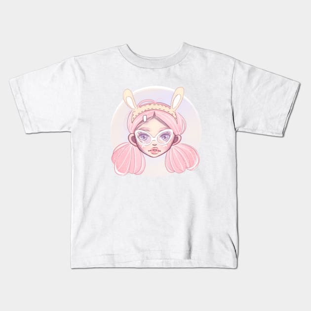 Bunny Girl with Glasses Kids T-Shirt by Alina.soul.notes